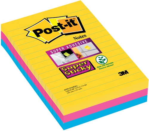 Memoblok 3M Post-it 4690 Super Sticky 101x152mm lijn Rio