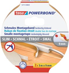 Dubbelzijdige montagetape tesa® Powerbond Small 5mx9mm wit 2 stuks