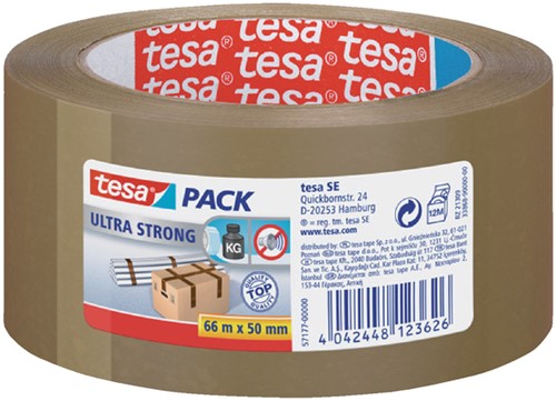 Verpakkingstape Tesa 50mmx66m bruin ultra sterk PVC