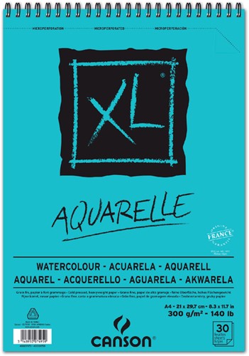 Aquarelblok Canson XL A4 30 vel 300gr spiraal