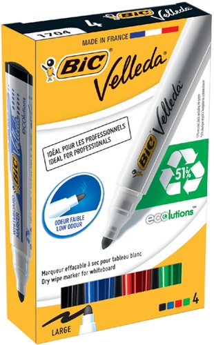 Viltstift Bic Velleda 1701 whiteboard rond large assorti doos à 4 stuks-3