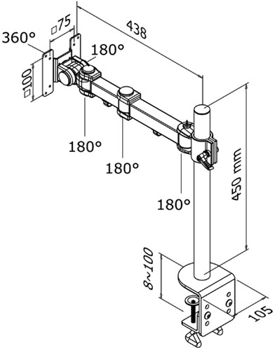 Monitorarm Neomounts D960 10-30 met klem zwart"-2