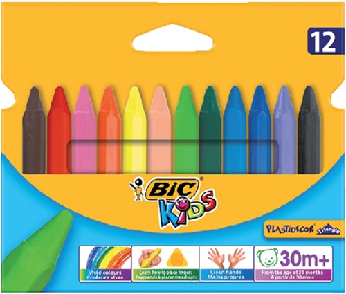 Kleurkrijt Bic 857 plastidecor triangel ass etui à 12st