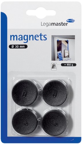 Magneet Legamaster 30mm 850gr zwart 4 stuks