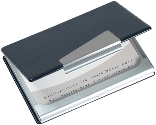 Visitekaarthouder Sigel VZ131 voor 20 kaarten 90x58mm aluminium met leer zwart